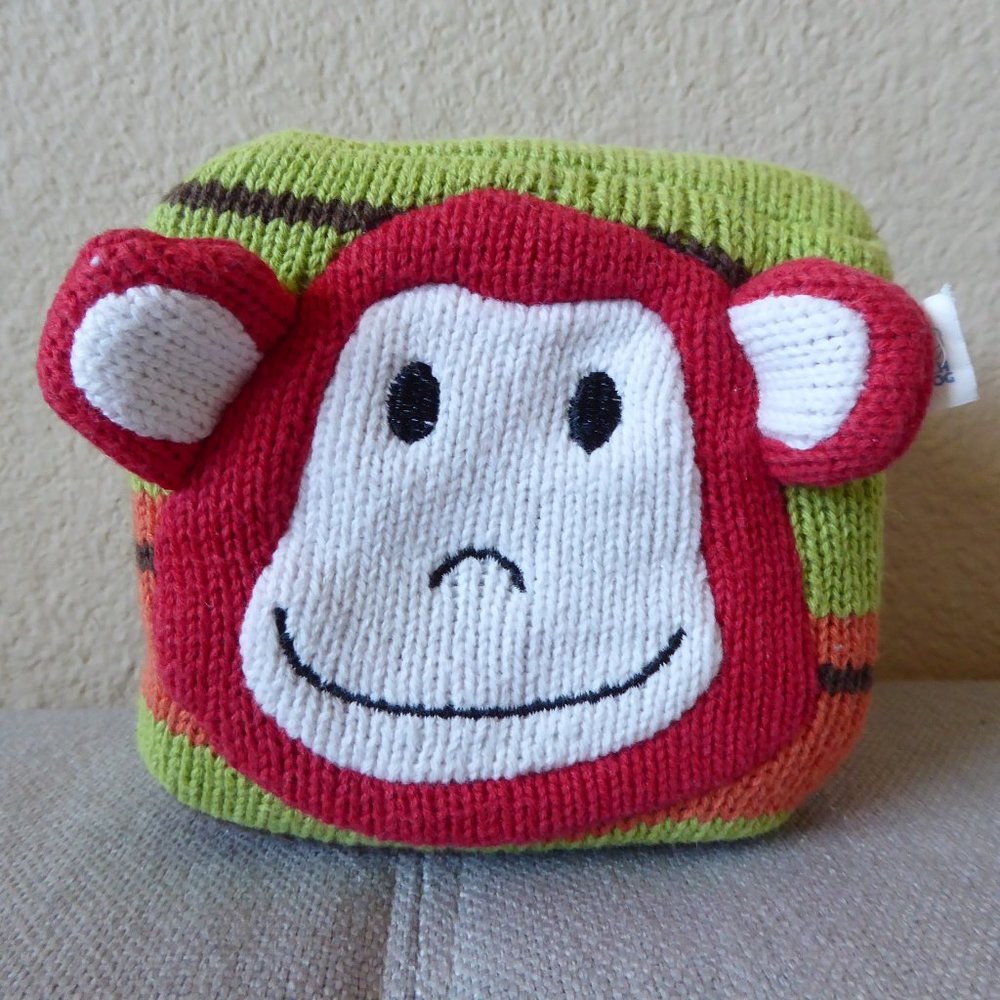 Monkey 4" Knit Rattle Block Baby Toy Cube Cubic Shape by Rick Frog